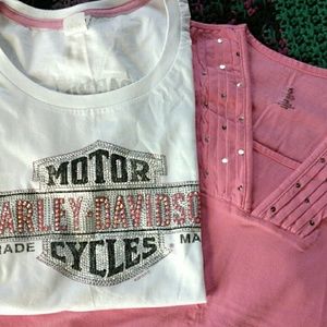 Lot of 2 tshirts pink & white bling